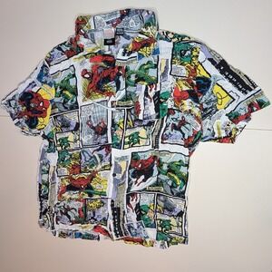 Marvel Spider-Man Comic Print Button Up Shirt Mens XXL All Over Print Scorpion